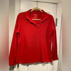 L.L. Bean Size M Red Long Sleeve Cotton Polo Rugby Shirt Relaxed Fit Button